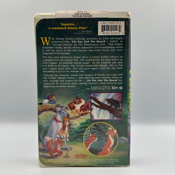 The Fox And The Hound VHS 1994 Walt Disney Classic Original Animated Masterpiece - Picture 2 of 3